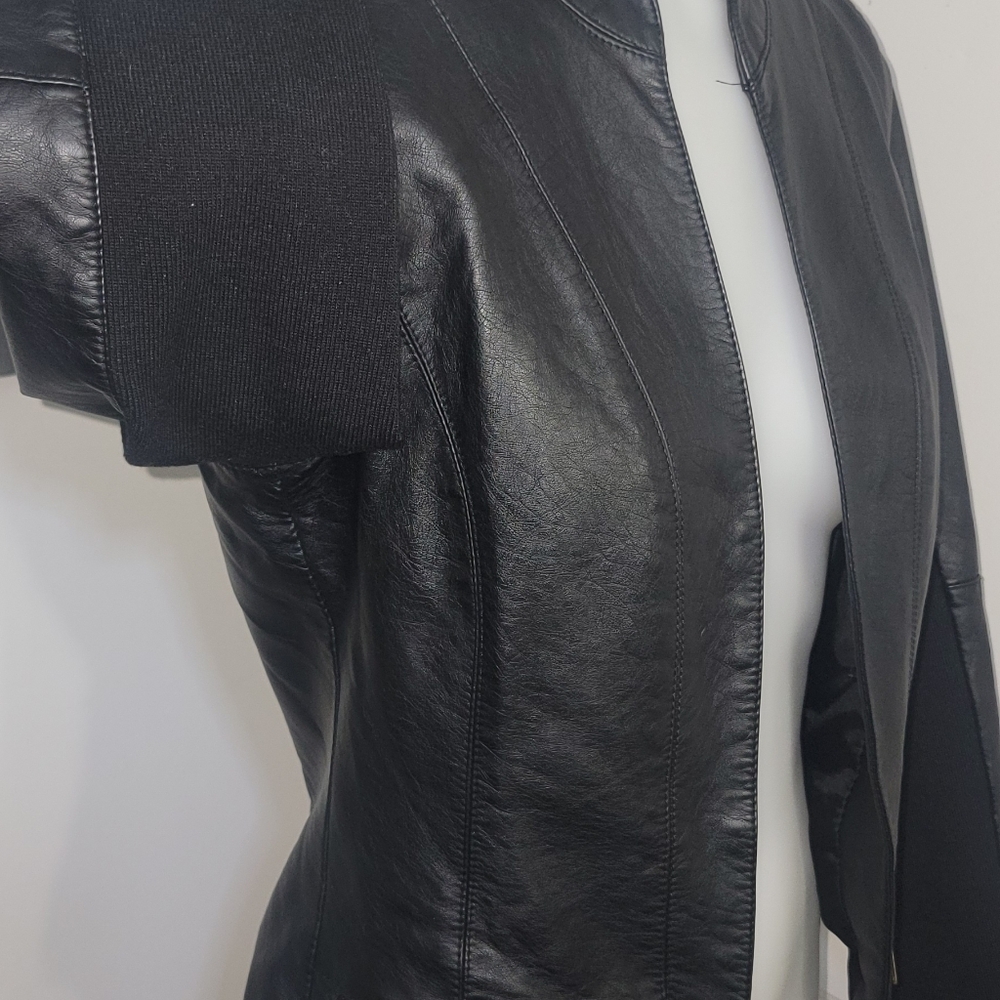 Black Learher Grunge Moto Bikercore Jacket Size Xs - image 5